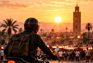 A rider above the medina at sunset